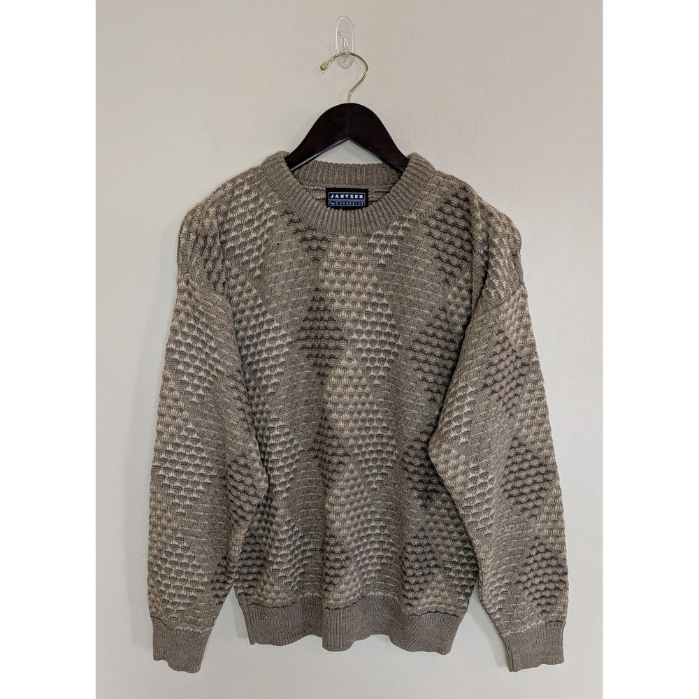 VTG 90s Jantzen Sweater Large Tan Argyle Pullover Acrylic Crewneck Grandpa